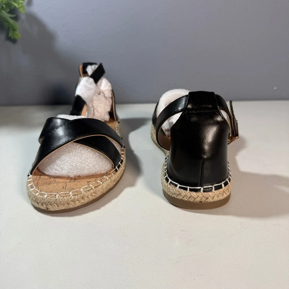 Journee Collection Women Black Espadrille Flat Sandals Ankle Strap‎ Size 8W